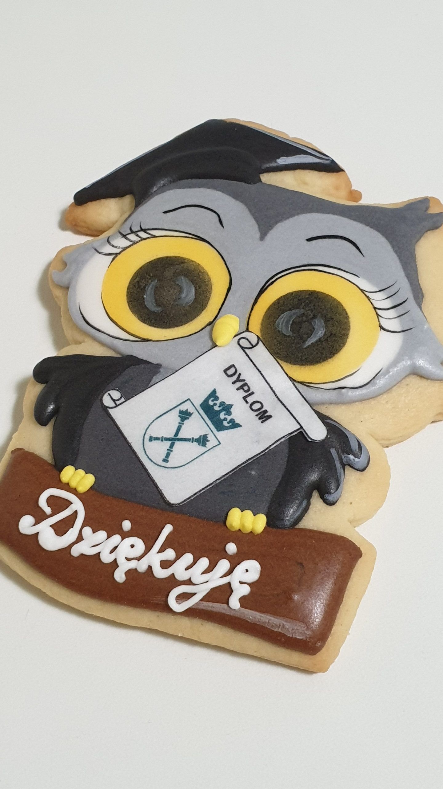 Obrona doktoratu, podziękowanie dla profesora, podziękowania dla gości, lukrowane ciasteczka Basia sweets