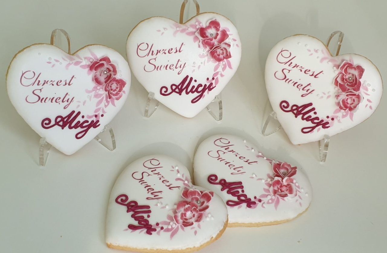 ciasteczka na chrzest - serduszka, podziękowania dla gości na chrzest, lukrowane ciasteczka Basia sweets