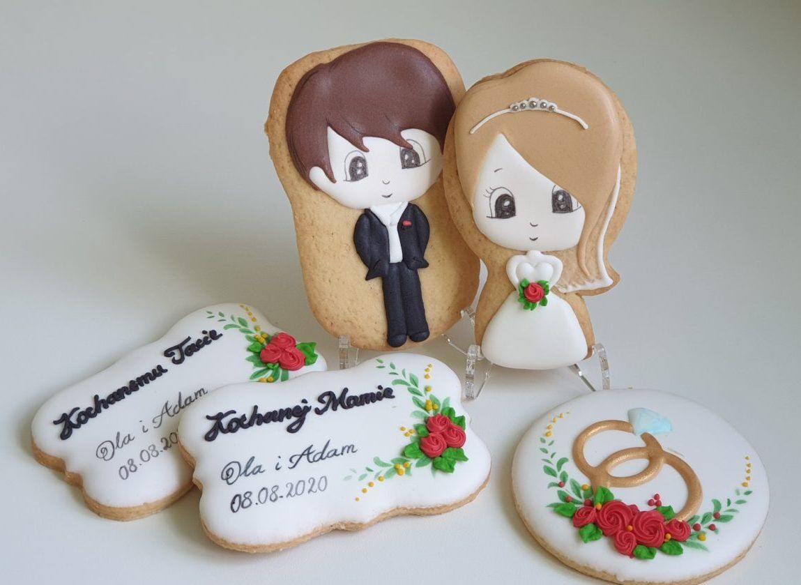 Ciasteczka ślubne Pan Młody Pani Młoda, podziękowania dla rodziców na ślub, podziękowania na ślub, lukrowane ciasteczka - Basia sweets