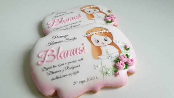 Podziękowania komunijne z dziewczynką lub chłopcem, Pierniczki komunijne z dziewczynką lub chłopcem, ciasteczka komunijne, podziękowania dla gości na komunię, piękne ciasteczka komunijne, podziękowania dla gości komunia, pierniczki komunijne, podziękowania komunijne, podziękowania na komunię, lukrowane ciasteczka, Basia sweets