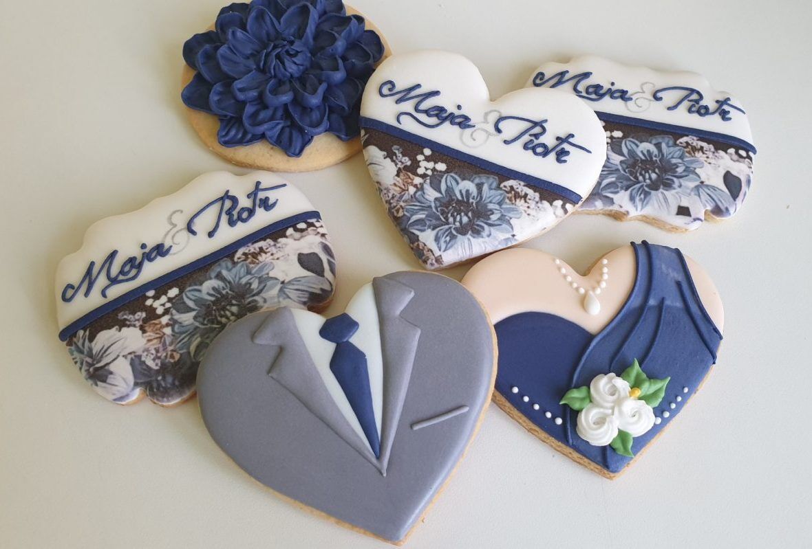 Ciasteczka ślubne z motywem z zaproszenia, pierniki ślubne, ręcznie dekorowane pierniki, podziękowania ślubne personalizowane, podziękowania ślubne dla gości, lukrowane ciasteczka na wesele Basia sweets